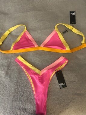 Legit Perfect Fit Pink & Yellow Triangle Bikini Set
